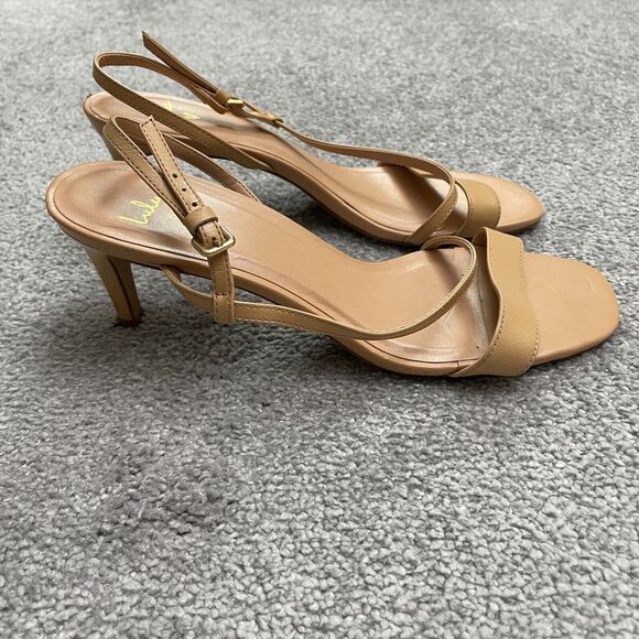 Lulus Synthetic Leather Strappy Sandals Heels Women 8.5 Nude Beige Formal Casual - Picture 3 of 13